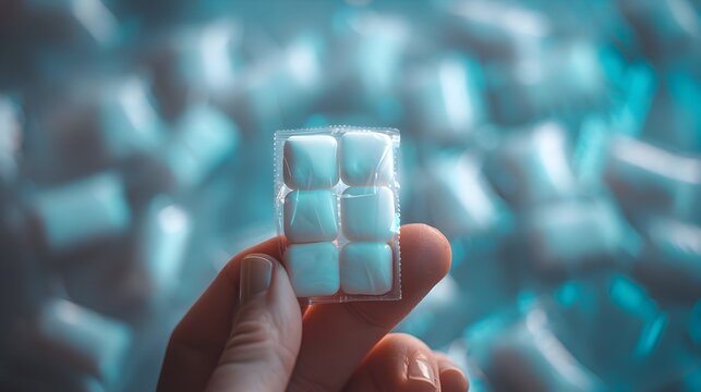 Fresh Chewing Gum Pack Held in Hand with Blurred Background