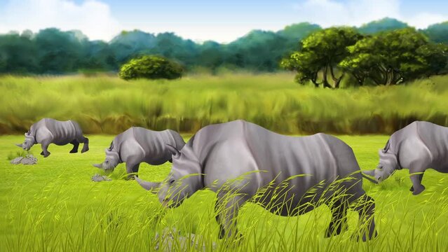 one horn rhino from kaziranga national park  2d animation