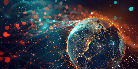 Accessing the world wide web via wireless satellite networks on smartphones. Cloud services connecting every corner of Earth. Explore holographic realms of  abstract. copy  space