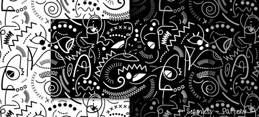 Simple drawing, scribble line and geometric shape, child doodle art style. Abstract graphic design, vector seamless pattern. Illustration design for print fabric, textile and wallpaper background