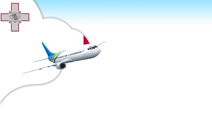 3d illustration plane with Malta flag background for business and travel design
