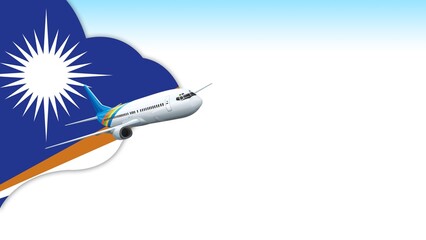 3d illustration plane with Marshall Islands flag background for business and travel design