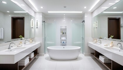 Fototapeta premium hotel bathroom, white glossy color, interior design 