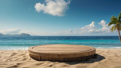 Wooden Podium on a Tropical Beach