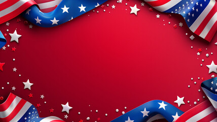 fourth of july background, usa flag and stars on dark red background. copy space