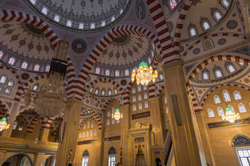 Fototapeta premium Interior of Akhmad Kadyrov Mosque in Grozny, Republic of Chechnya, Russia.