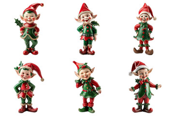 Set of Christmas Elf Figurine isolated on transparent png background. Generative ai