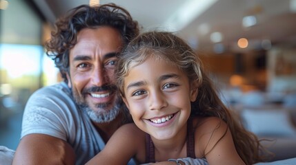 father and child enjoy happy time together at home, enjoying a fun and educational activity.