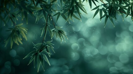 Bamboo Leaves in Green Hazy Background