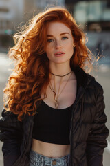Portrait of Beautiful Gorgeous Ginger Head Model, Stunning Redhead Woman, Fashion Photography