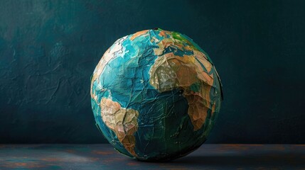 A paper and fabric crafted globe with textured continents in a 16_9 ratio, suitable for a best-seller on Adobe Stock