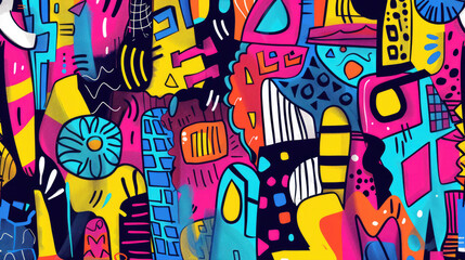 Dynamic Abstract Geometric Collage Seamless Doodle Pattern