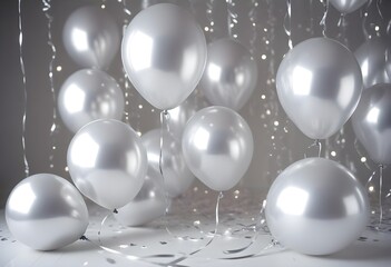 Silver balloons background glitter bokeh wedding copy space abstract backdrop, banner poster header design