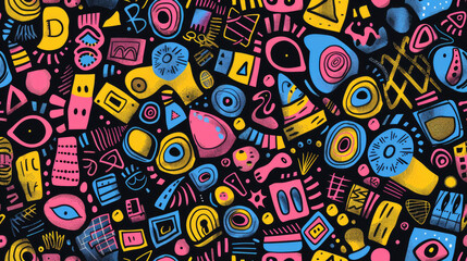 Dynamic Abstract Geometric Collage Seamless Doodle Pattern