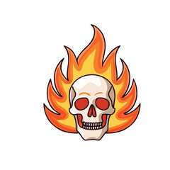 Illustration of Doodle a skull engulfed in dynamic flames
