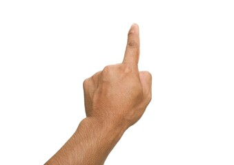 Men's hands making gestures like I'm pointing at something. or touch the phone screen Isolated on white background.