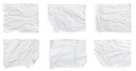 set of Notebook paper with torn edges on isolated background