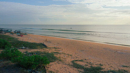 Aerial drone view of beach scenery at Pantai Jambu Bongkok, Marang, Terengganu, Malaysia