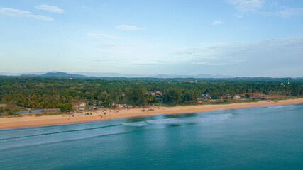 Aerial drone view of beach scenery at Pantai Jambu Bongkok, Marang, Terengganu, Malaysia