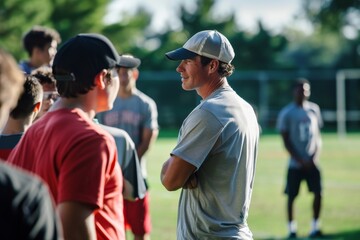 Fototapeta premium A Coachs Gaze: Focused Leadership on a Sunny Afternoon Practice