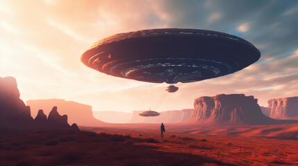 Giant alien ship over an alien planet