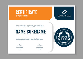 modern yellow and orange certificate design template. certificate of appreciation with gold badge