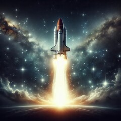 A powerful rocket streaks skyward, illuminating the starry night as it embarks on a daring space mission. generative AI