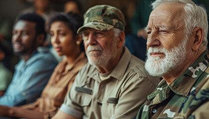 Fototapeta premium A group of veterans attending a support group meeting, veterans, supportgroup, meeting