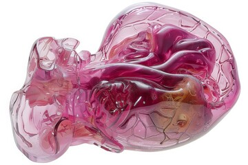 Obraz premium A detailed plastic model of the thymus gland, highlighting its shape, lobes, and position in the thoracic cavity. The model is isolated on a white background, ideal for educational use in immunology