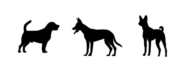 Illustration set of silhouettes of dog on white background