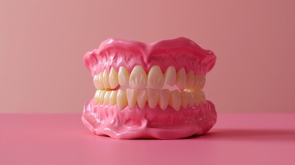Obraz premium Denture on a pink backdrop