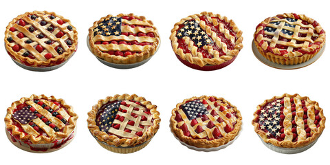 Set of Fourth Of July Pie Contest isolated on transparent png background. Generative ai