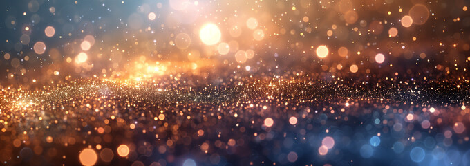 Fototapeta premium abstract background with Dark blue and gold particle. Christmas Golden light shine particles bokeh on navy blue background. Gold foil texture. Holiday concept.