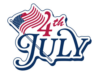 Happy 4th of July Typography Design, USA Independence Day with Flag. Isolated White Background.