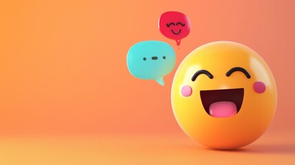 Naklejka premium A cartoon rendering featuring an emoticon character expressing sweetness with a colorful speech bubble