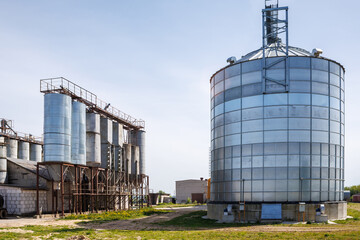 silos granary elevator on agro-industrial complex with seed cleaning and drying line for grain storage