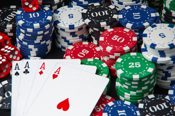 poker. chips and cards on the table. Gambling.