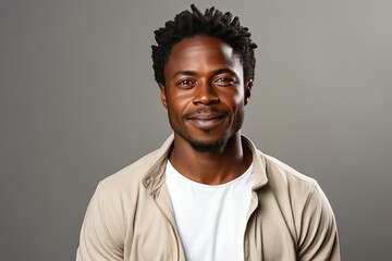 Fototapeta premium portrait of a smiling African man on a light gray background.