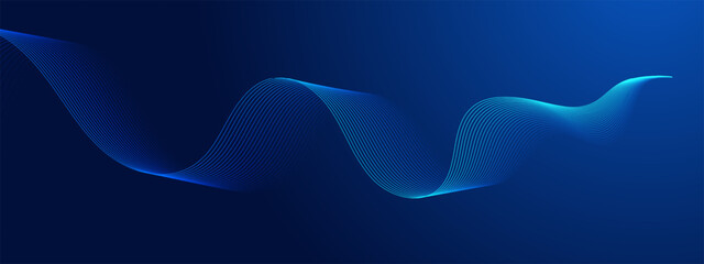 Blue background. Abstract line. Technology vector. Shiny blue wave with lines. Curved wavy line. Dynamic blue background.