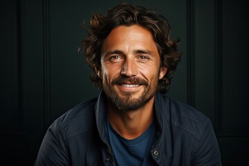 Obraz premium portrait of a smiling mature man with a beard and mustache and a stylish hairstyle.