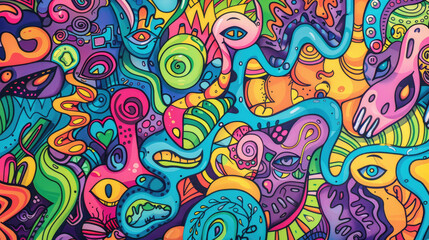 Expressive and Colorful Doodle Art Mural Pattern