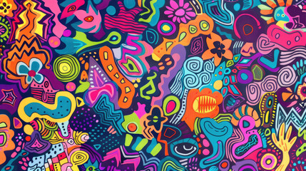Expressive and Colorful Doodle Art Mural Pattern