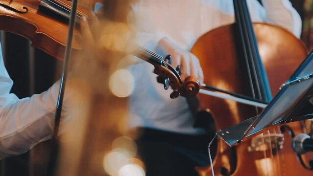 violin instruments, symphony orchestra stock footage