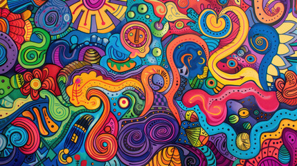 Expressive and Colorful Doodle Art Mural Pattern
