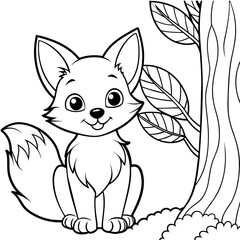 Obraz premium Fox clean line art kids color book page illustration 
