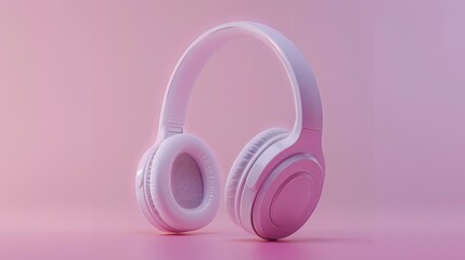 Headphones that are white set against a pink backdrop