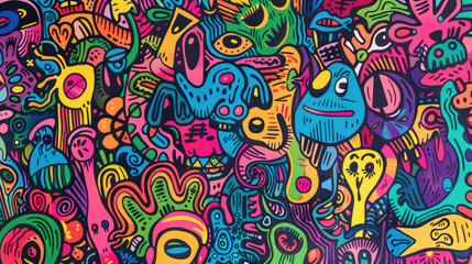 Fototapeta premium Expressive and Colorful Doodle Art Mural Pattern