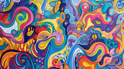 Expressive and Colorful Doodle Art Mural Pattern