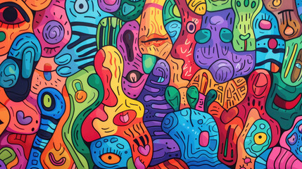 Naklejka premium Expressive and Colorful Doodle Art Mural Pattern
