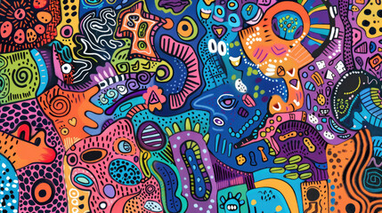 Expressive and Colorful Doodle Art Mural Pattern